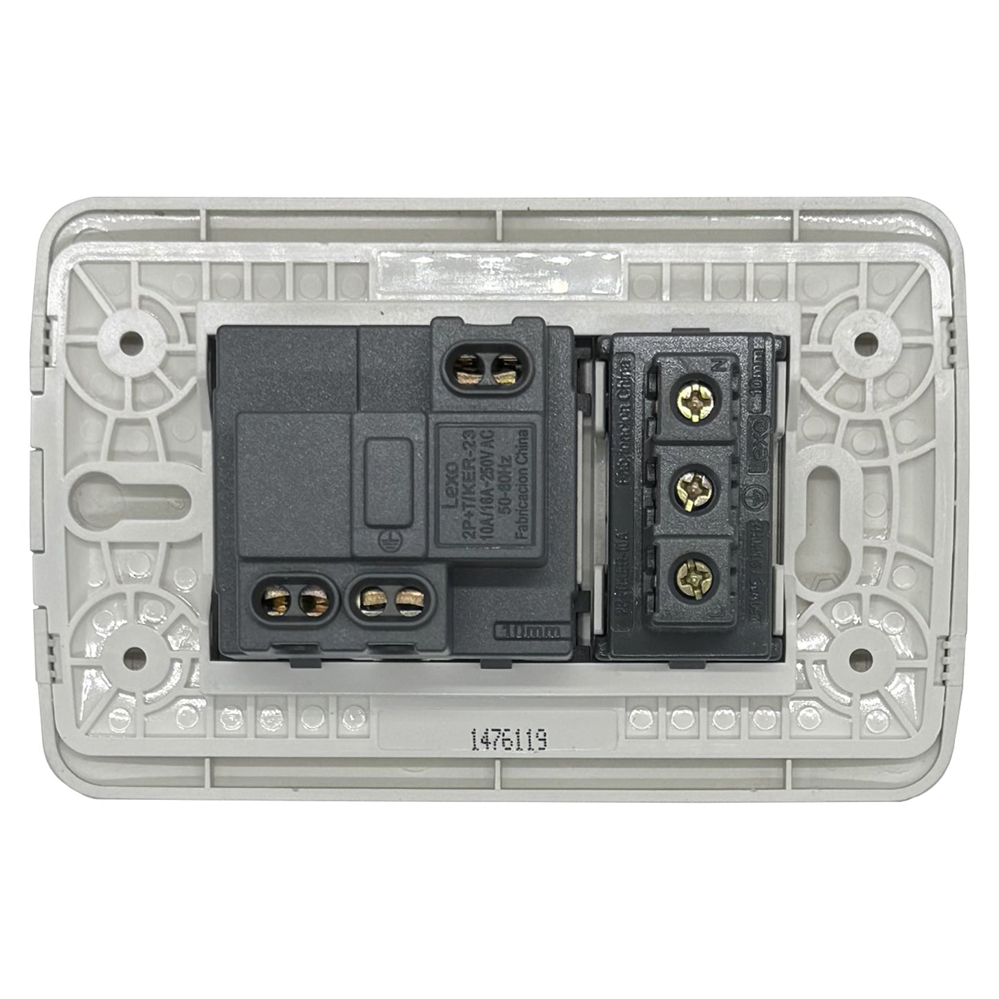 Enchufe Embutido Simple 10a + Enchufe Schuko 10/16a Blanco / Plata Armado - Lexo