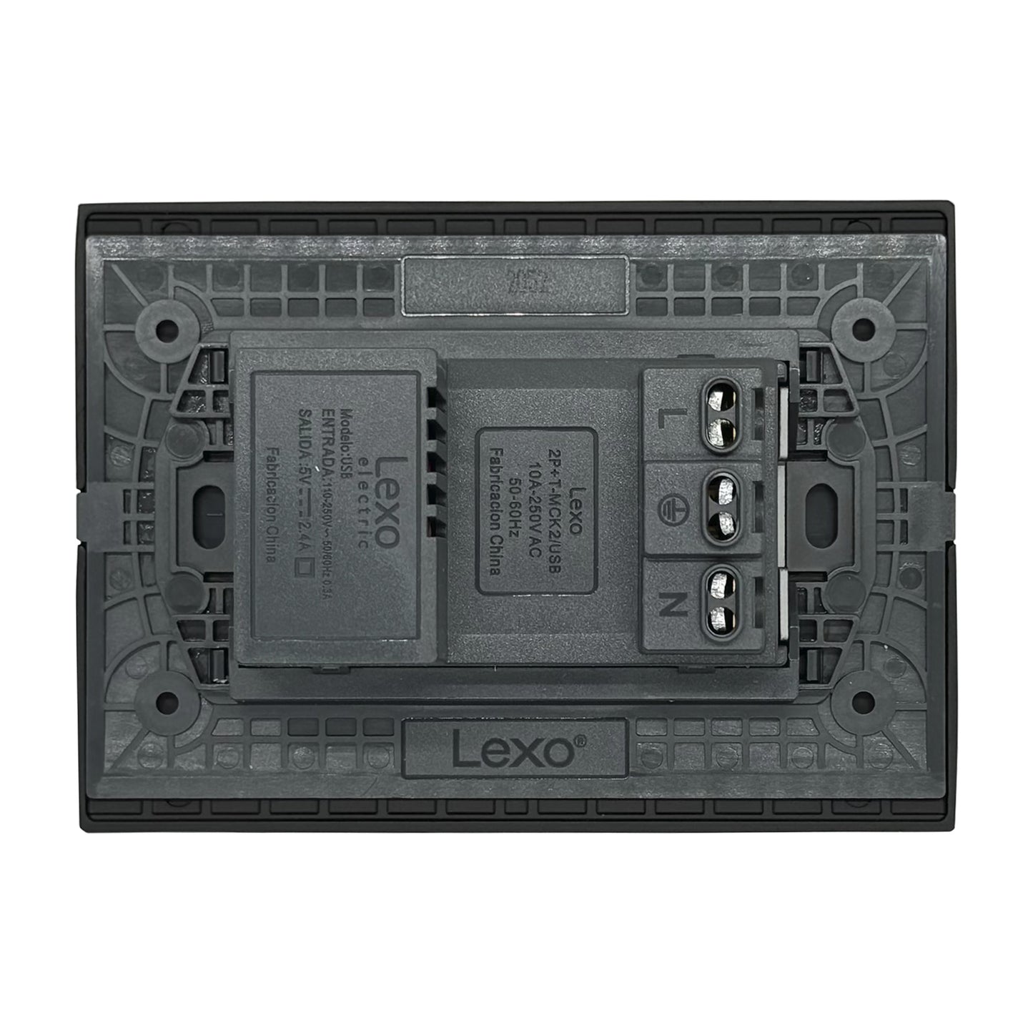 Enchufe Embutido Dúplex 2p+t 10a + 2 USB Black Andes Armado Metal - Lexo