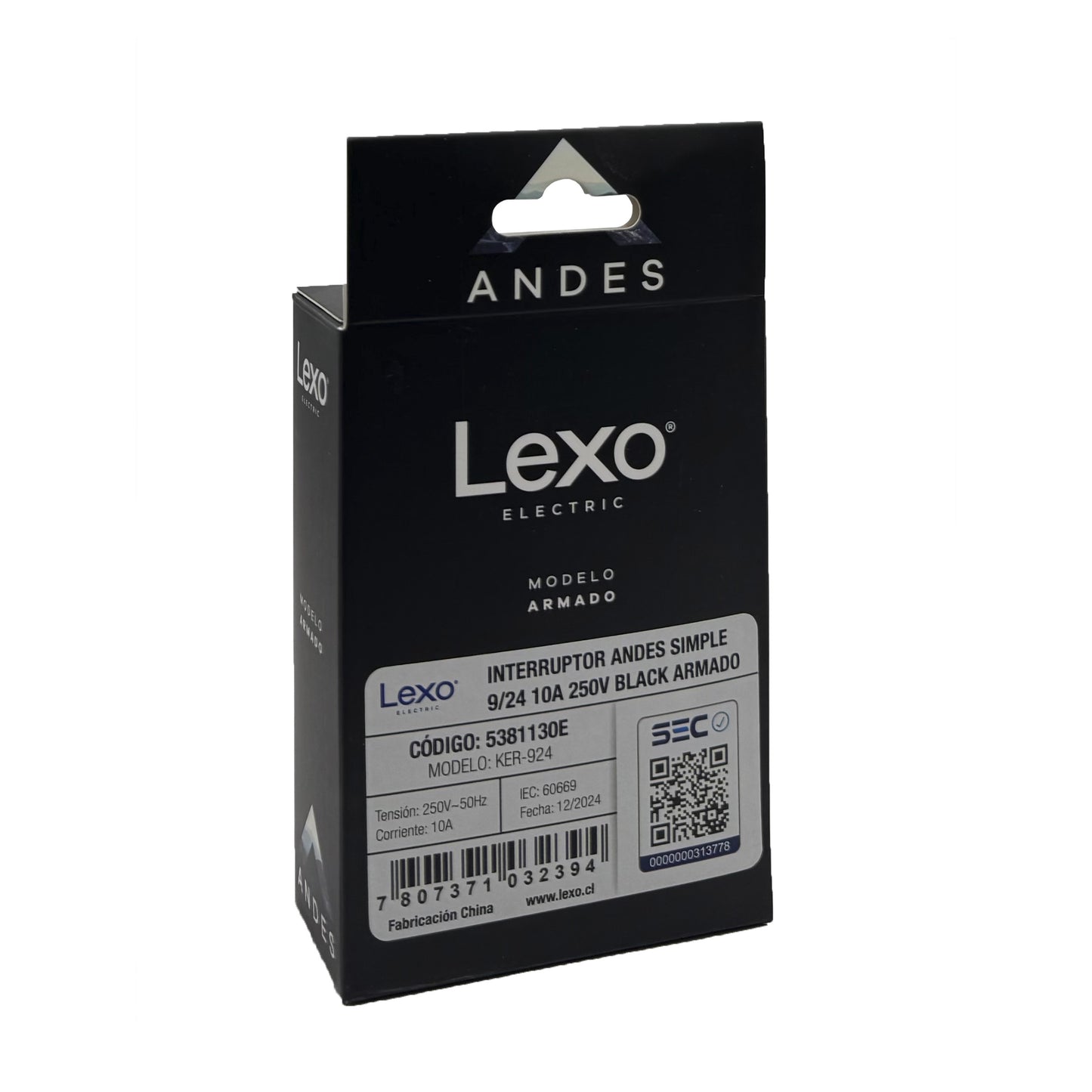 Interruptor Embutido Simple 9/24 10a Black Andes Armado Metal - Lexo