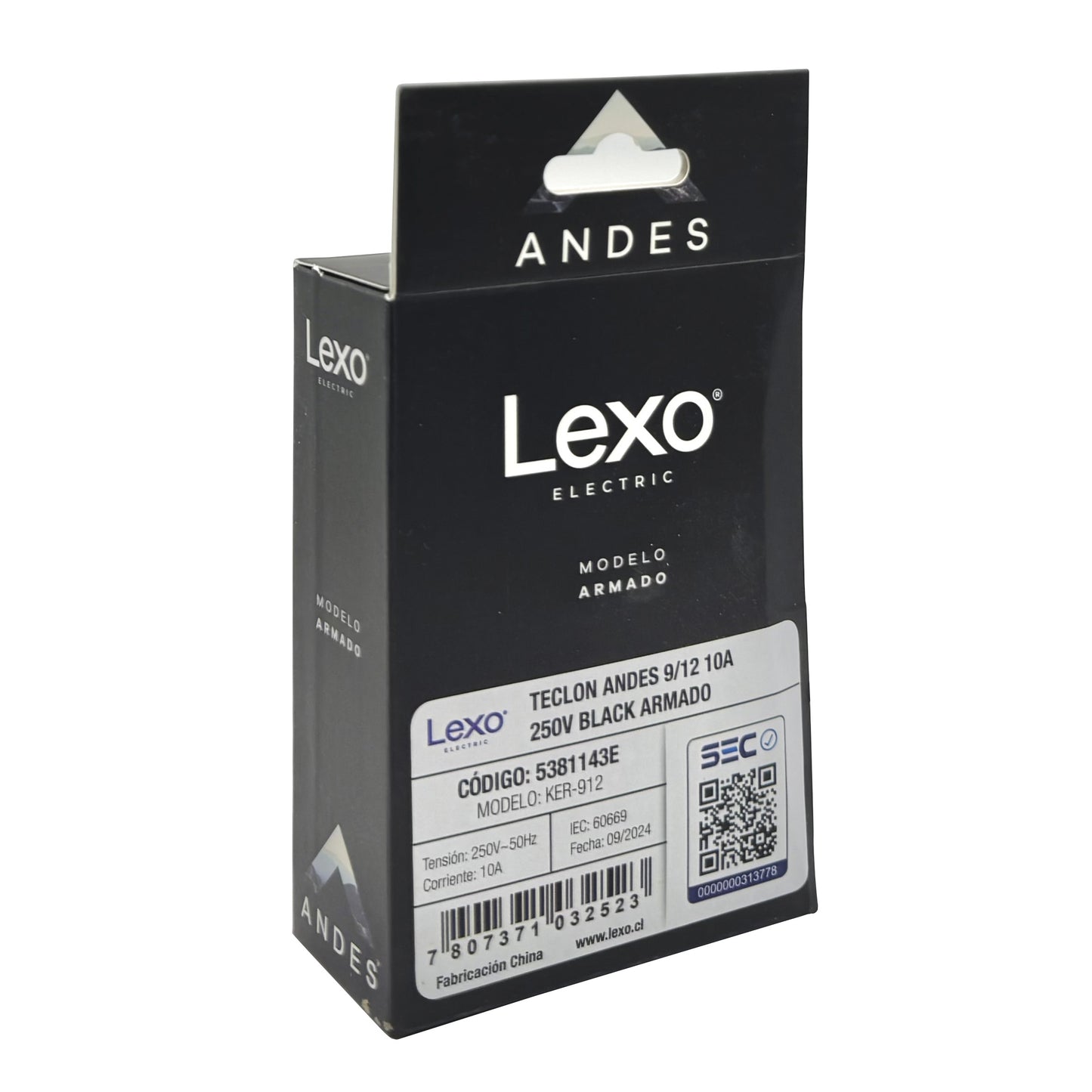 Interruptor Embutido Simple Teclón 9/12 10a Black Andes Armado Metal - Lexo