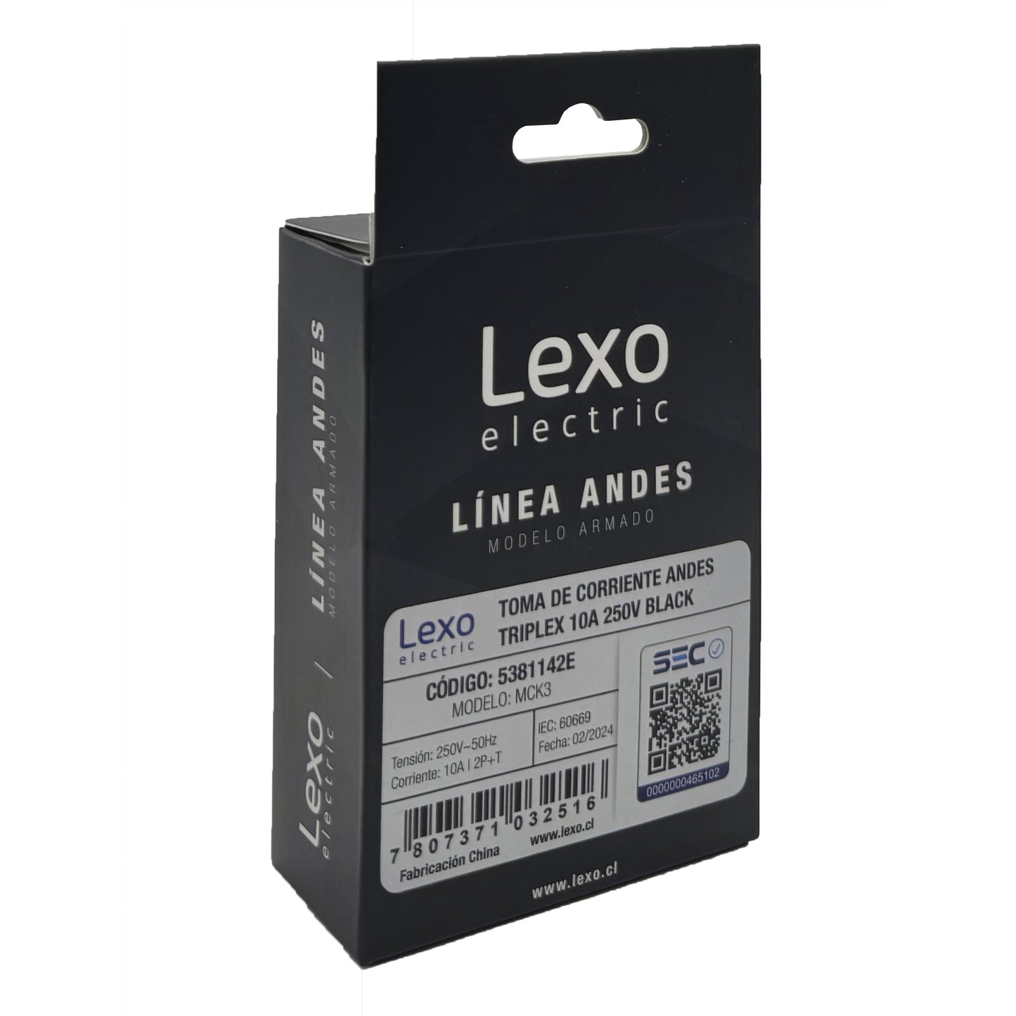 Enchufe Embutido Tríplex 2p+t 10a Black Andes Armado Metal - Lexo