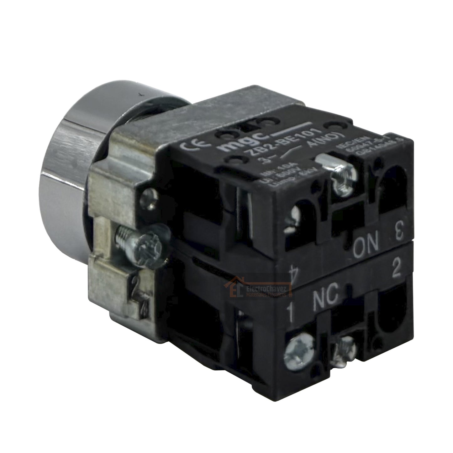 Botón Pulsador Metálico (1no+1nc) 22mm Rojo