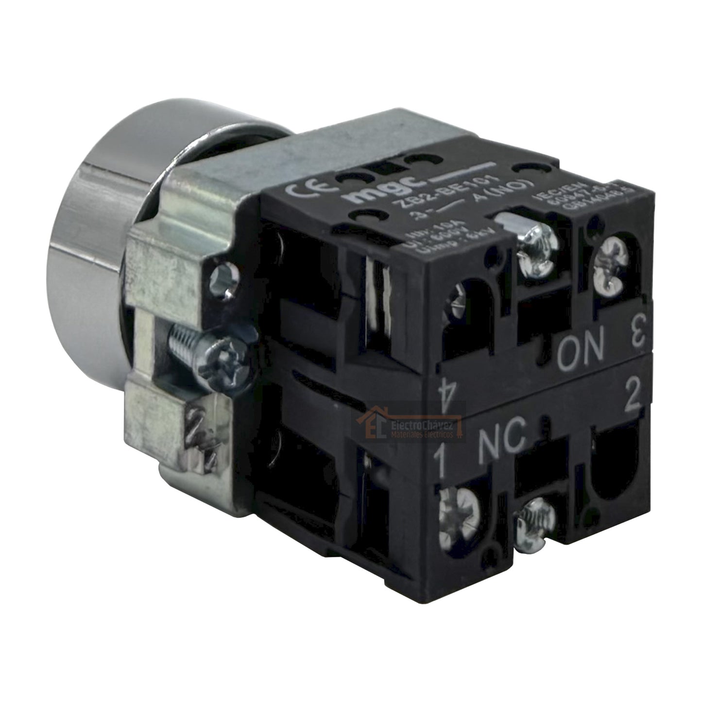 Botón Pulsador Metálico (1no+1nc) 22mm Negro