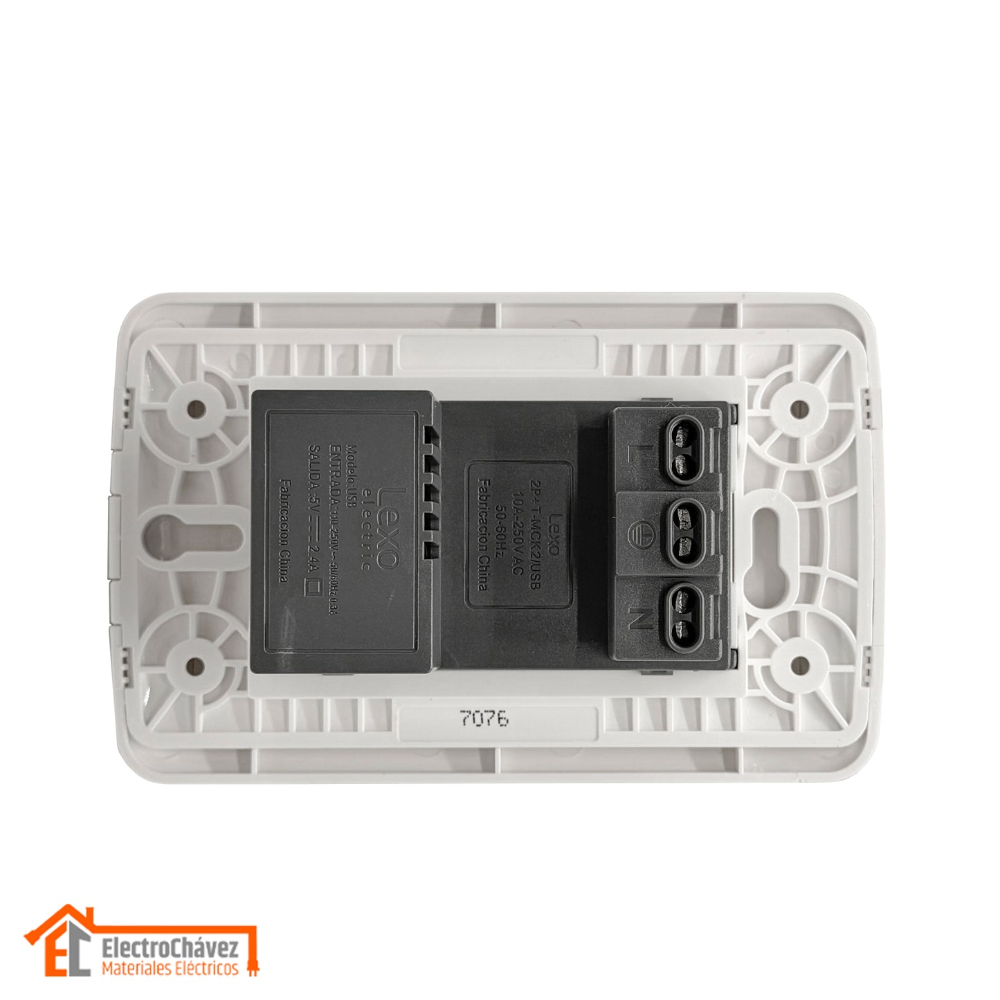 Enchufe Embutido Duplex 2p+t 10a + 2 USB Blanco / Armado - Lexo
