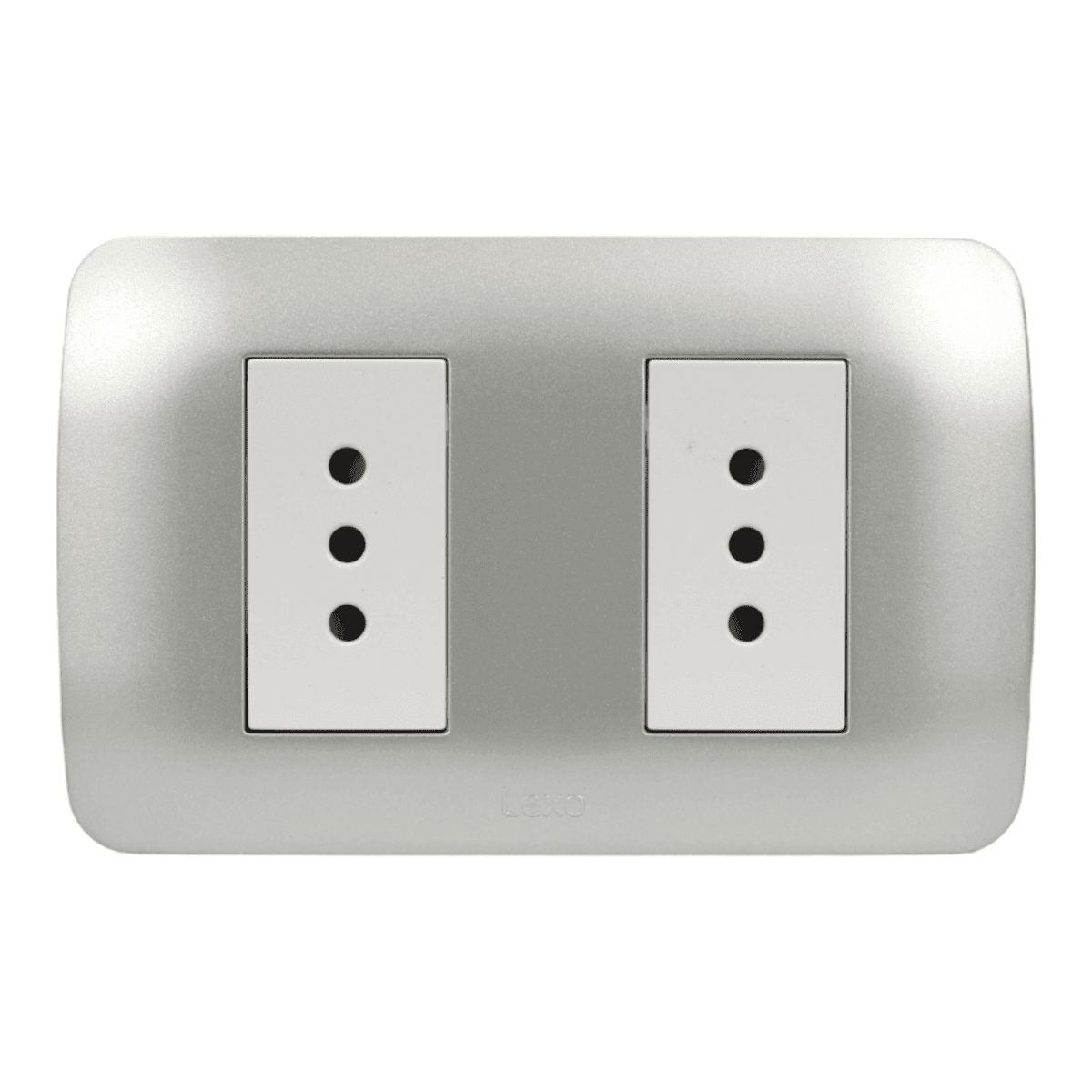 Enchufe Embutido Doble 2p+t 10a blanco / Plata Armado - Lexo