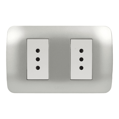 Enchufe Embutido Doble 2p+t 10a blanco / Plata Armado - Lexo