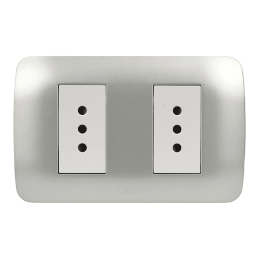 Enchufe Embutido Doble 2p+t 10a blanco / Plata Armado - Lexo