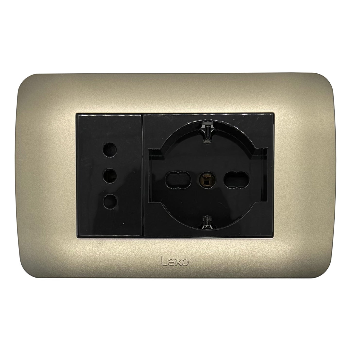 Enchufe Embutido Simple 10a + Enchufe Schuko 10/16a Café / Titanio Armado - Lexo