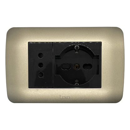 Enchufe Embutido Simple 10a + Enchufe Schuko 10/16a Café / Titanio Armado - Lexo