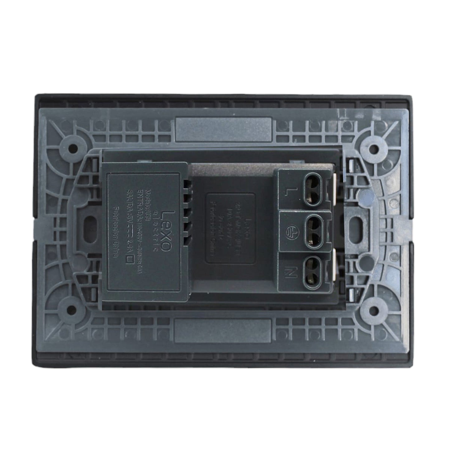 Enchufe Embutido Duplex 2p+t 10a + 2 USB Blanco / Plata Armado - Lexo