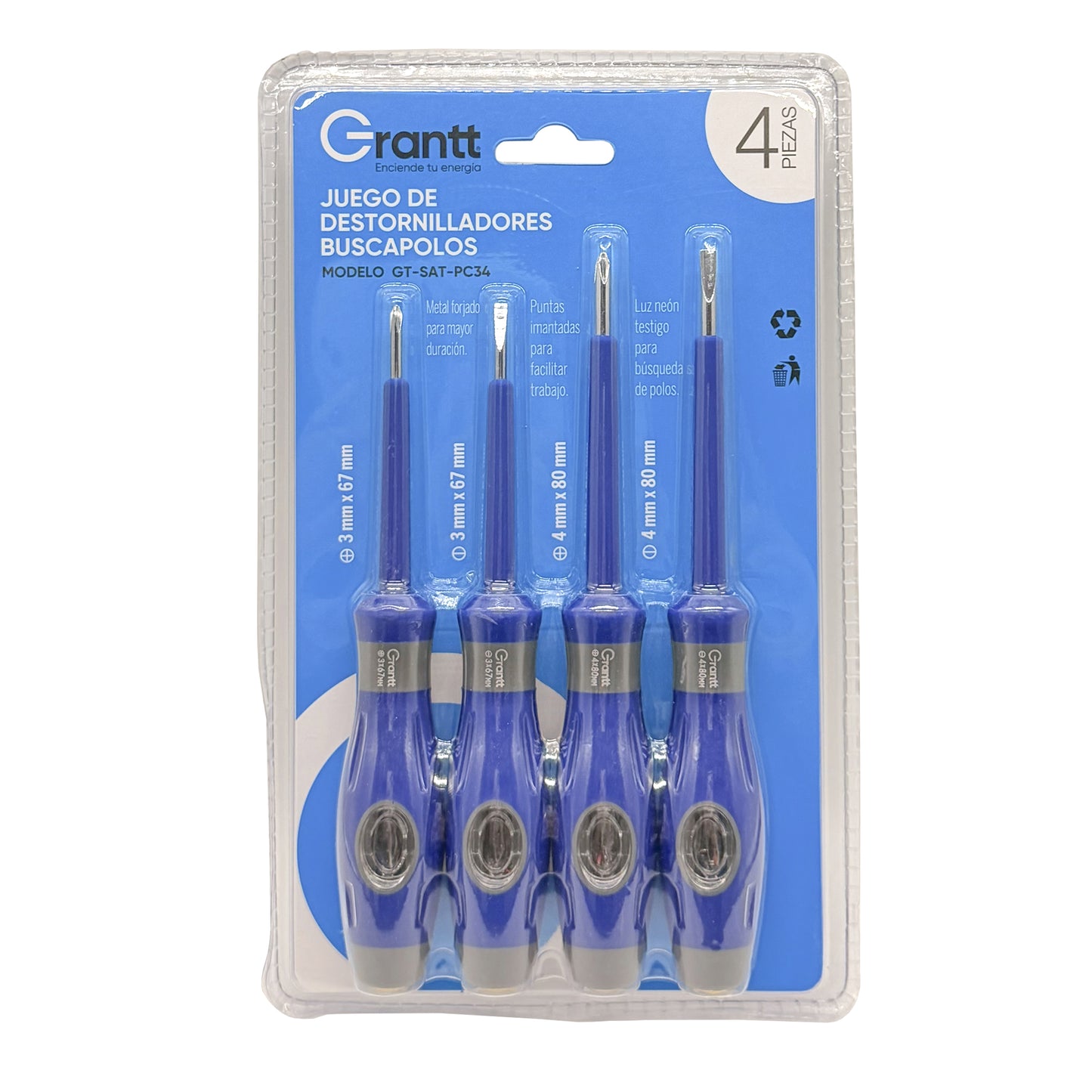 Set Destornilladores Buscapolo Tester Paleta/Cruz 3 y 4mm