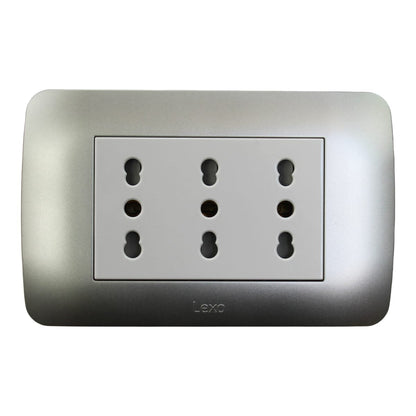 Enchufe Embutido Tríplex 2p+t 16a Blanco / Plata Armado - Lexo