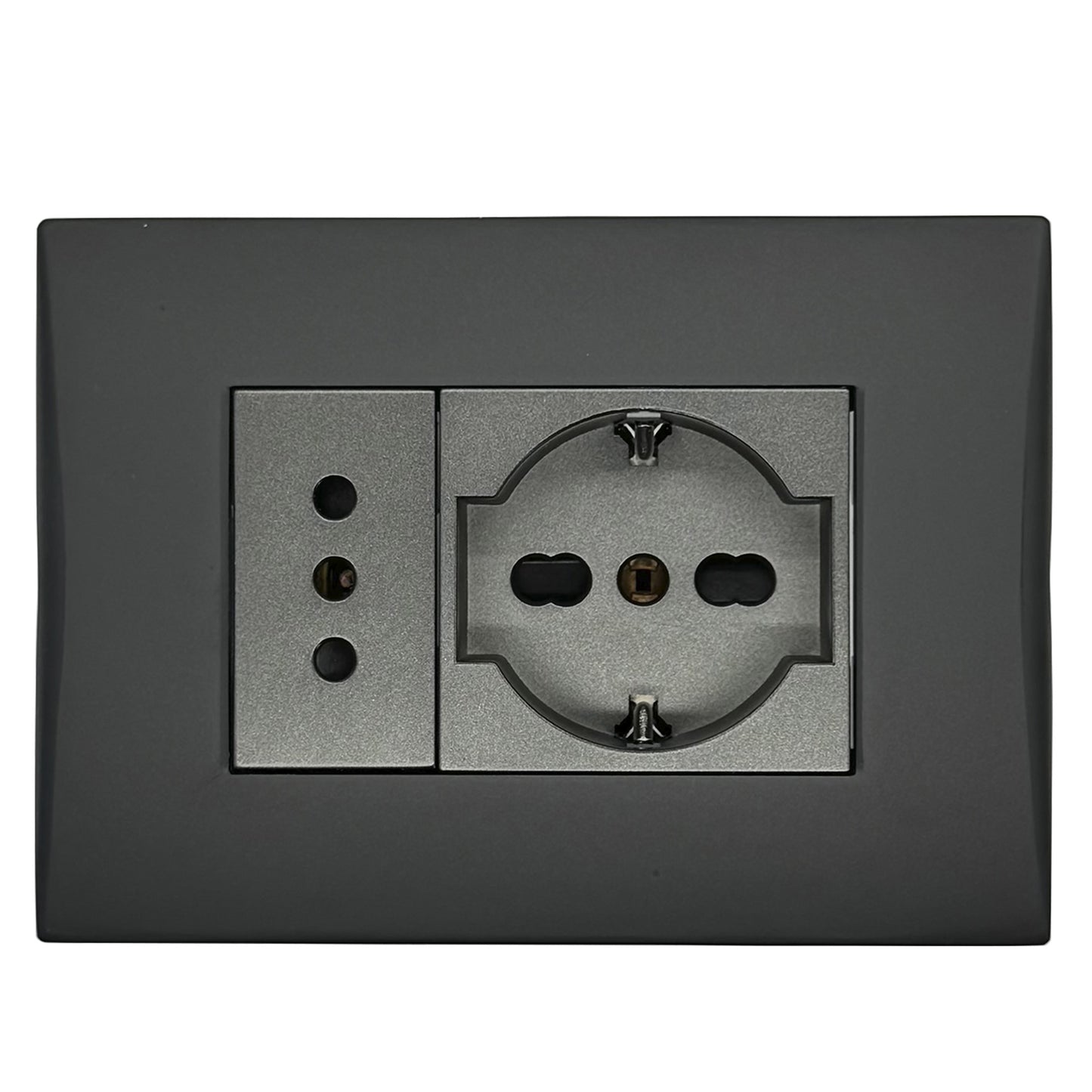 Enchufe Embutido Simple 10a + Enchufe Schuko 10/16a Black Andes Armado Metal - Lexo