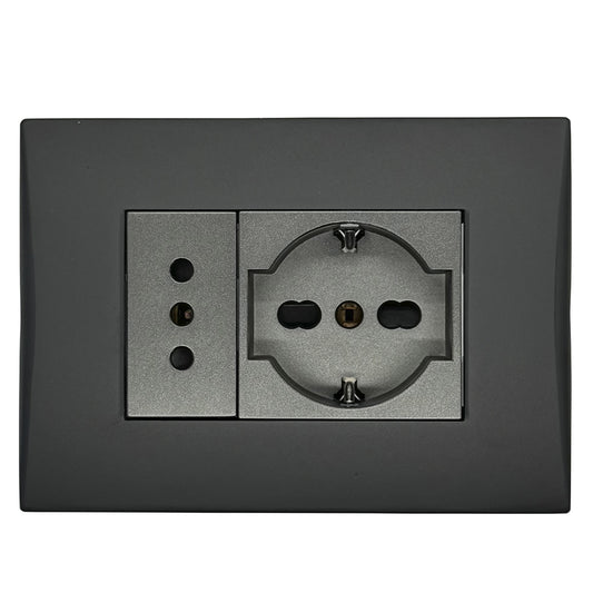 Enchufe Embutido Simple 10a + Enchufe Schuko 10/16a Black Andes Armado Metal - Lexo