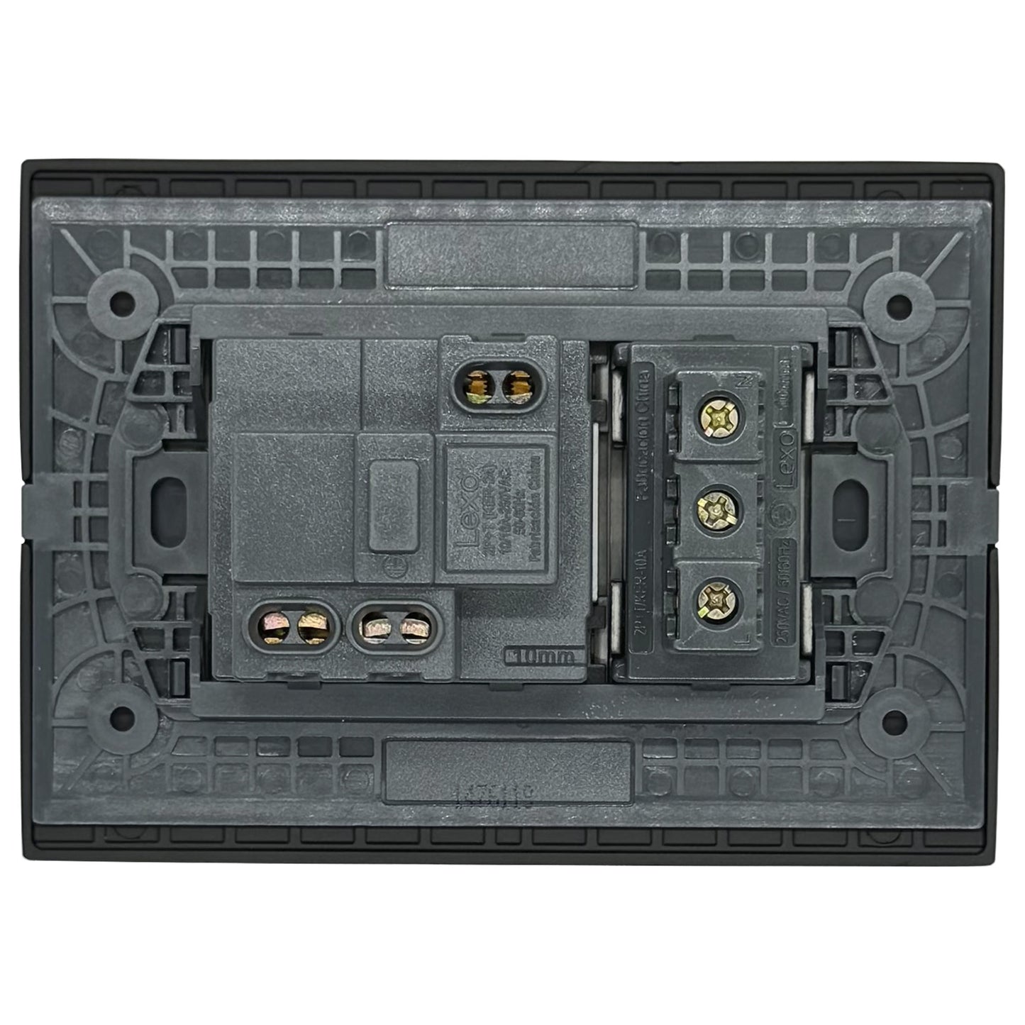 Enchufe Embutido Simple 10a + Enchufe Schuko 10/16a Black Andes Armado Metal - Lexo