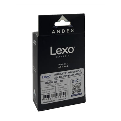 Interruptor Embutido Simple 9/24 10a Black Andes Armado Metal - Lexo