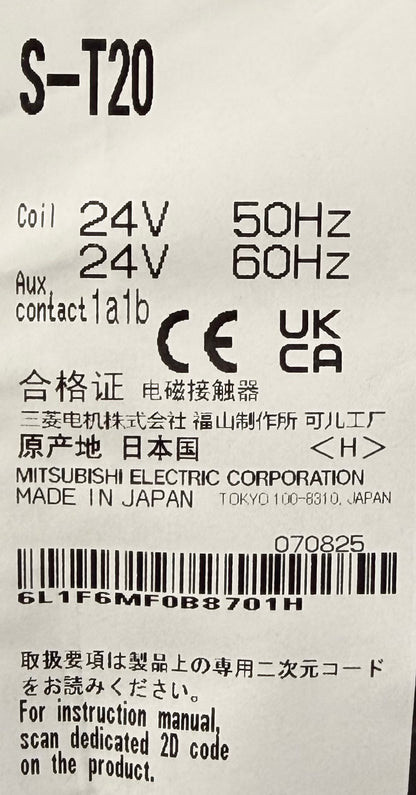 Contactor S-T20 / 3p + 1no + 1nc Trifásico Bobina 24v - Mitsubishi