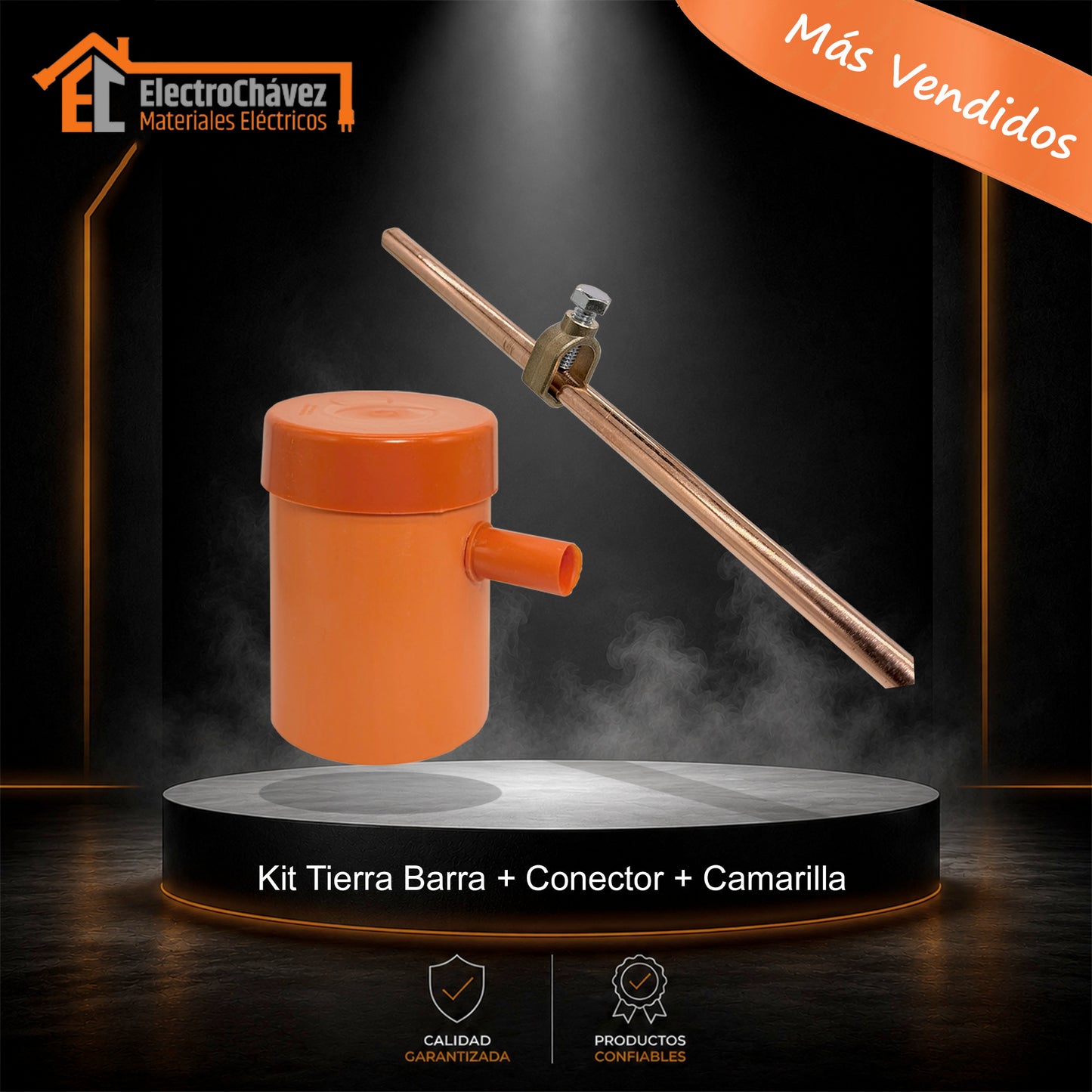Kit Barra Tierra 1mt + Conector Bronce + Cámara Registro 110mm