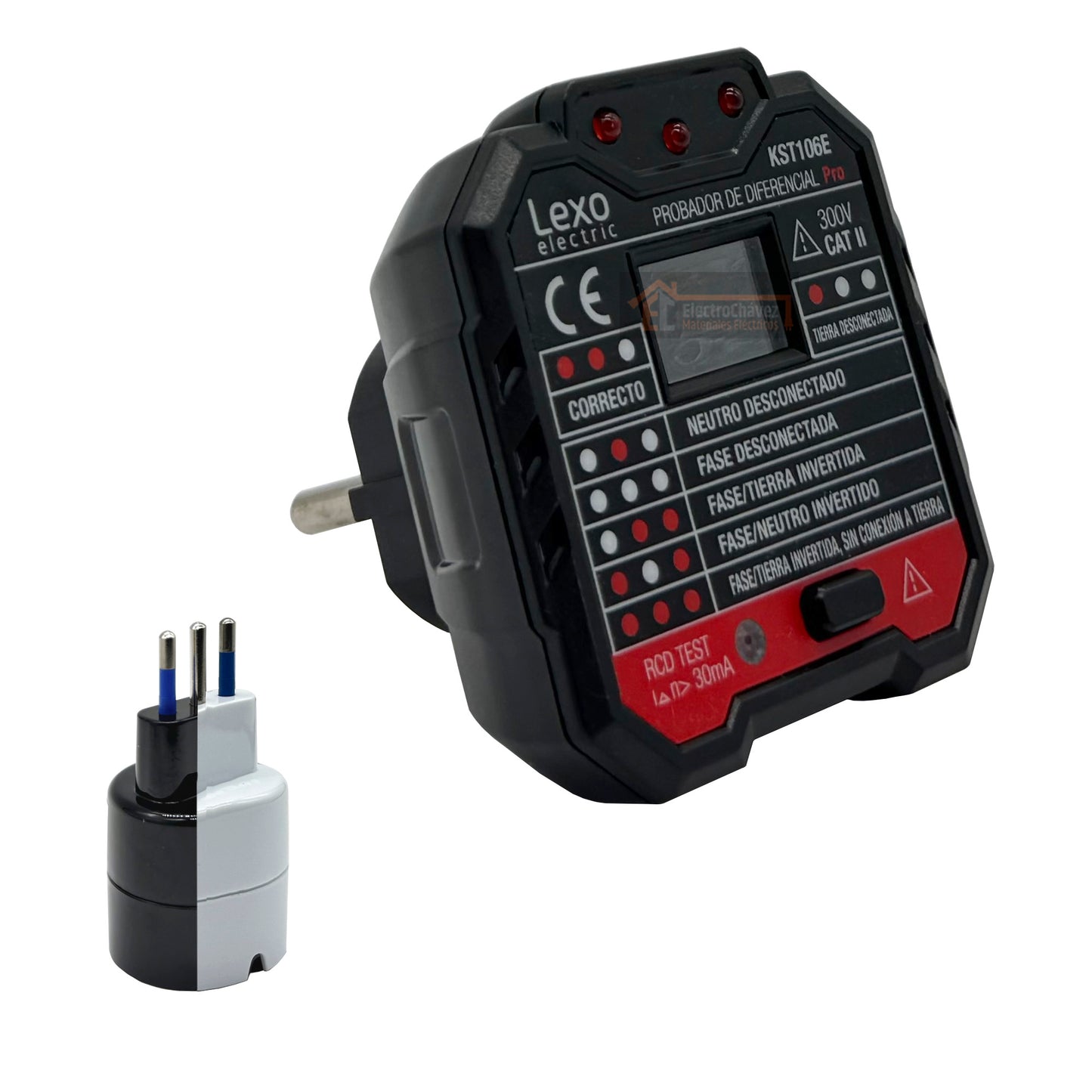 Probador Diferencial Tester De Enchufes + Adaptador Schuko - Lexo