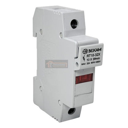 Base Portafusible con Luz Piloto 1p 10x38mm 32a Riel Din (Sin Fusible)