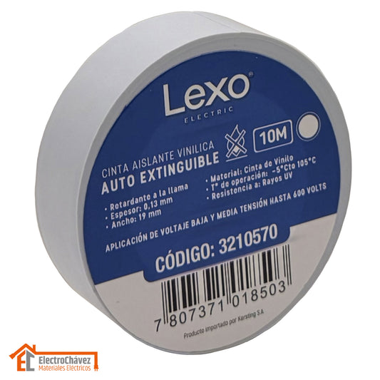 Cinta Huincha Aislante Autoextinguible 10m Blanco - Lexo