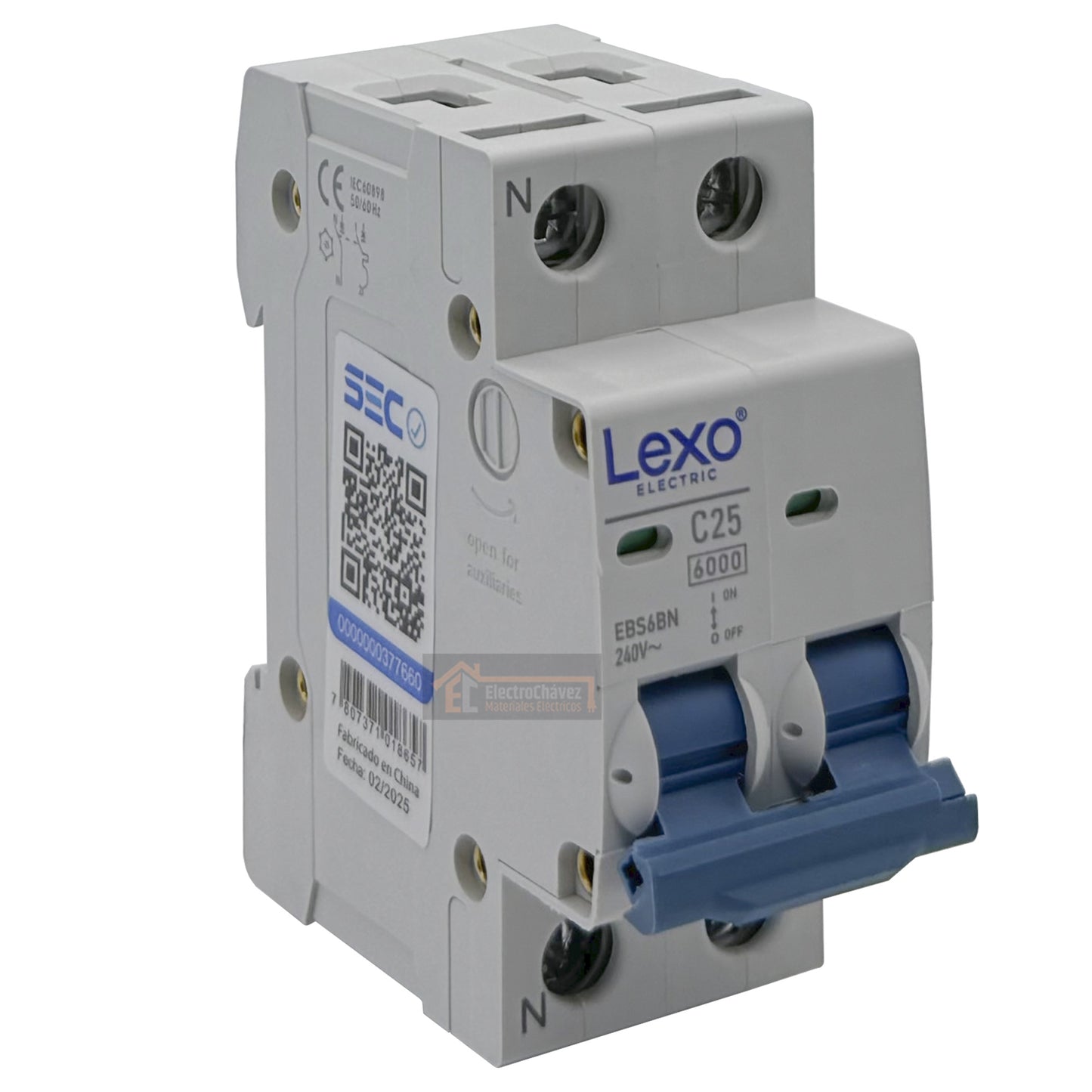 Interruptor Disyuntor Automático Bipolar 2p 25a (2x25a) 6ka Curva C - Lexo