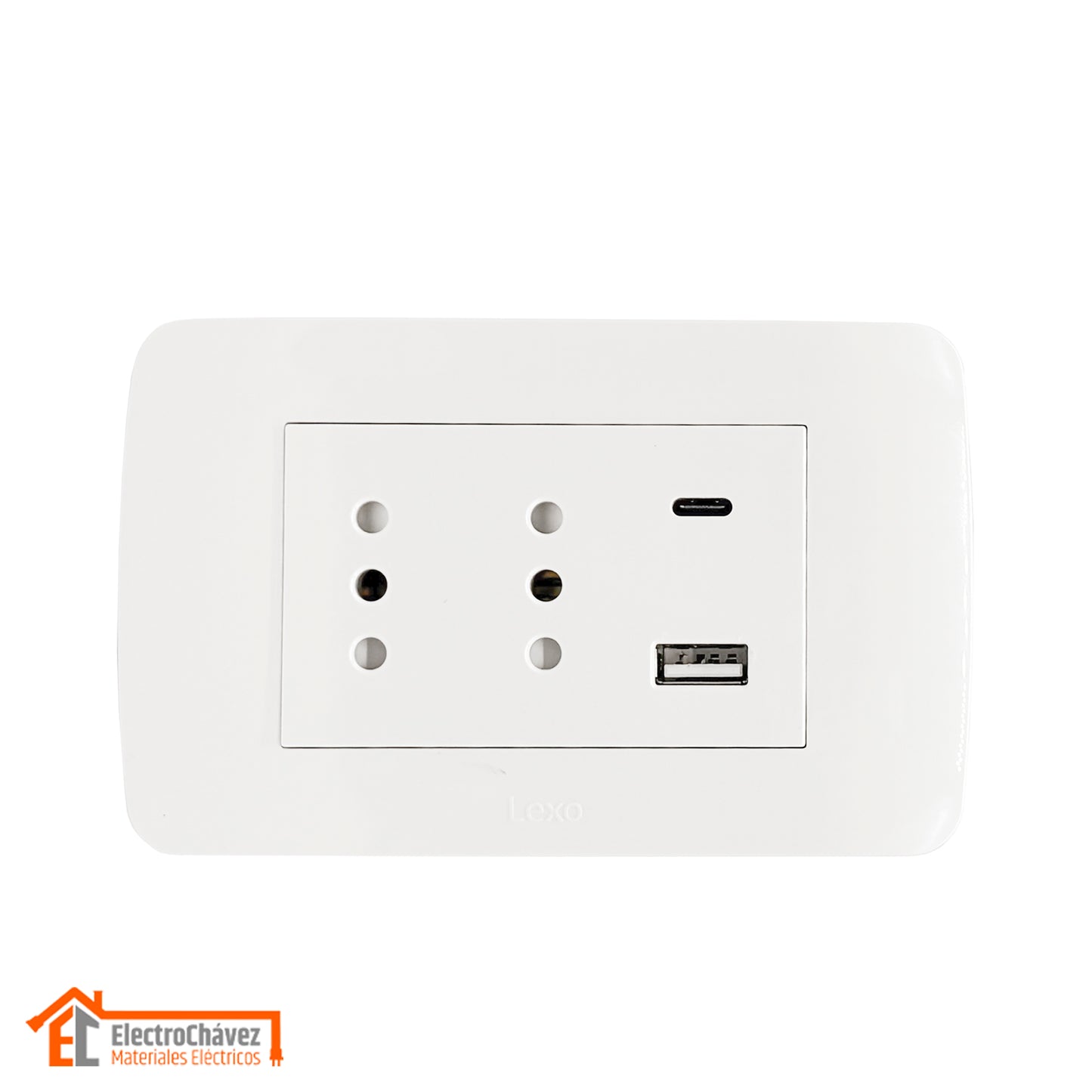 Enchufe Embutido Duplex 2p+t 10a + 2 USB Blanco / Armado - Lexo