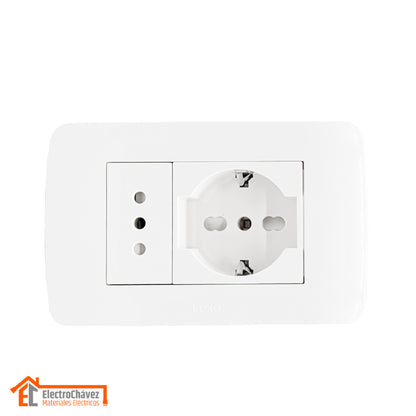 Enchufe Embutido Simple 10a + Enchufe Schuko 10/16a Blanco / Armado - Lexo