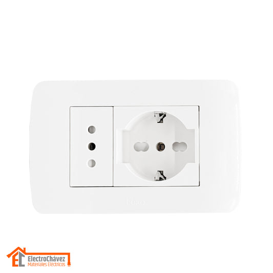 Enchufe Embutido Simple 10a + Enchufe Schuko 10/16a Blanco / Armado - Lexo