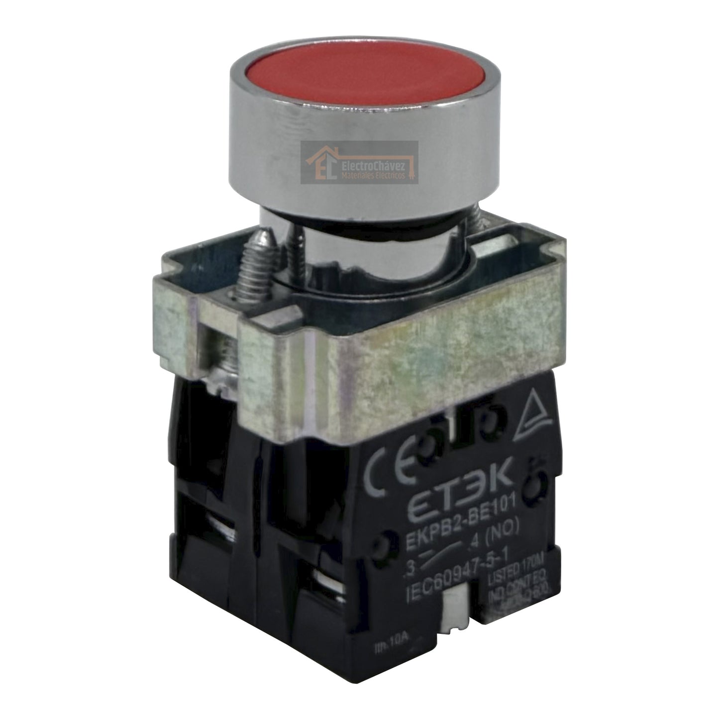 Botón Pulsador Metálico (1no+1nc) 22mm Rojo