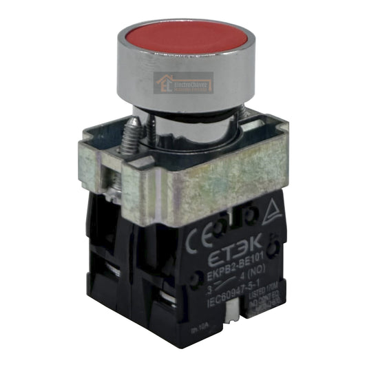 Botón Pulsador Metálico (1no+1nc) 22mm Rojo