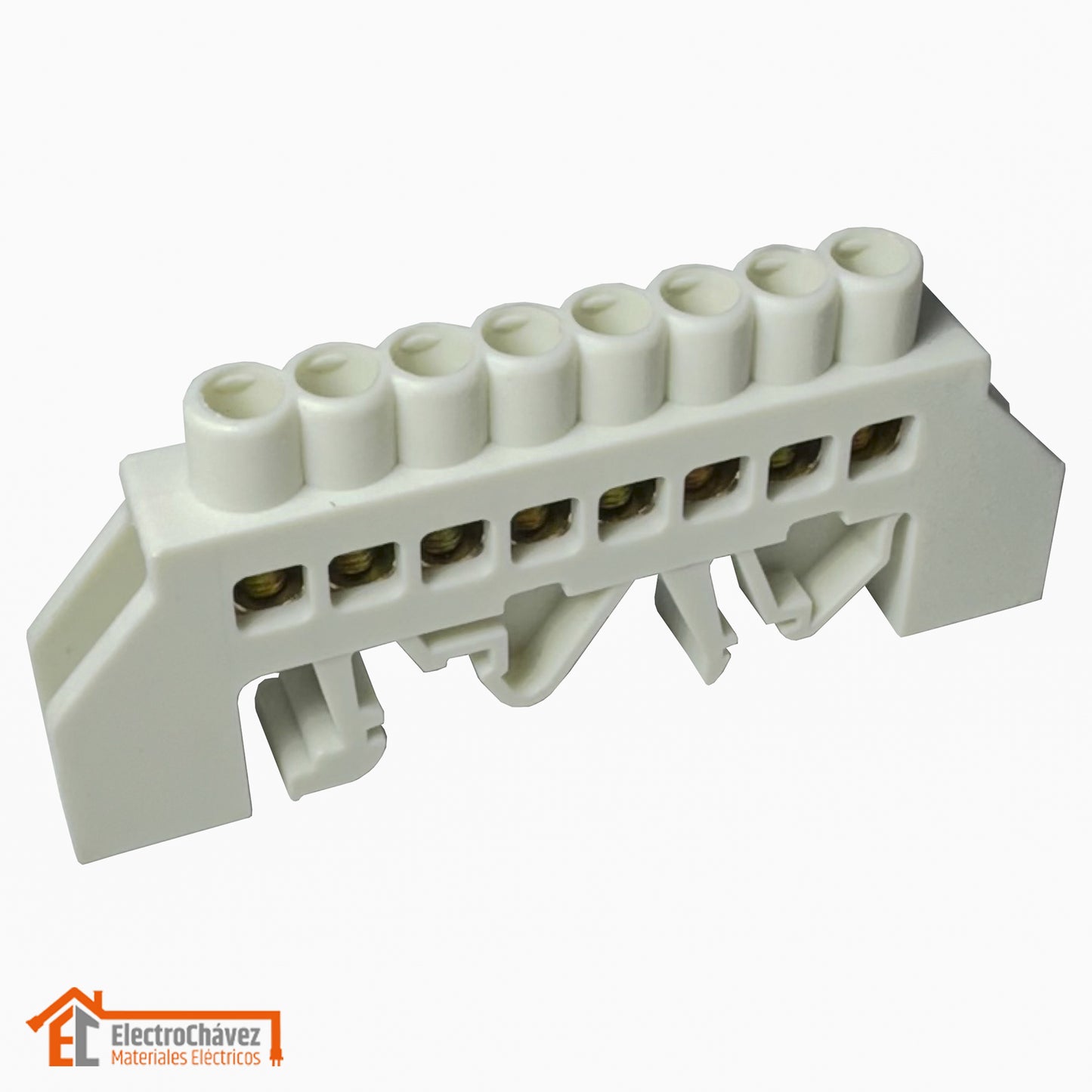 Barra Regleta Conexión Bronce Aislado 8P Riel Din Blanco