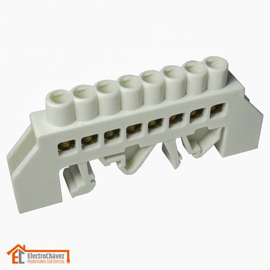 Barra Regleta Conexión Bronce Aislado 8P Riel Din Blanco