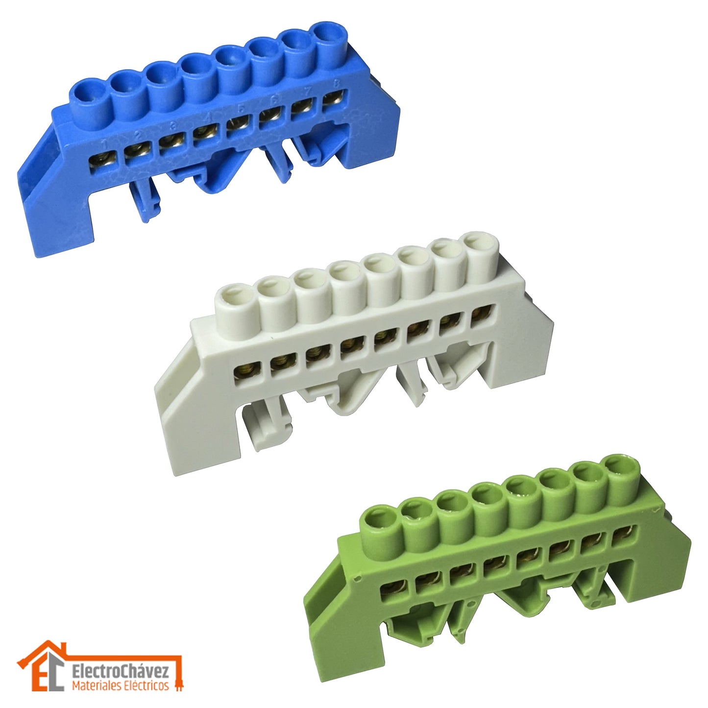 Pack 3 Barra Regleta Conexión Bronce Aislado 8P Riel Din