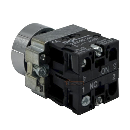 Botón Pulsador Metálico (1no+1nc) 22mm Rojo