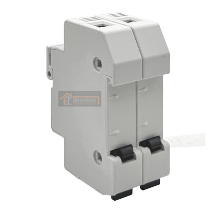 Base Portafusible Doble con Luz Piloto y Alarma 2p 10x38mm 32a Riel Din (Sin Fusible)