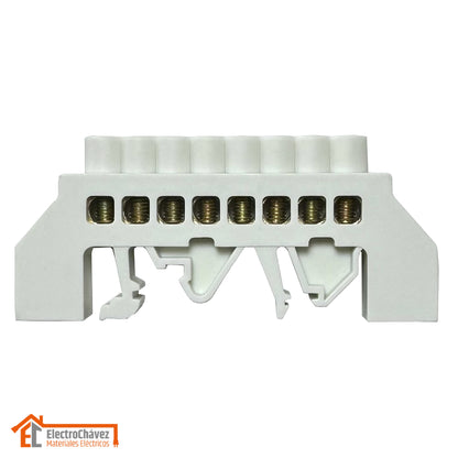 Barra Regleta Conexión Bronce Aislado 8P Riel Din Blanco