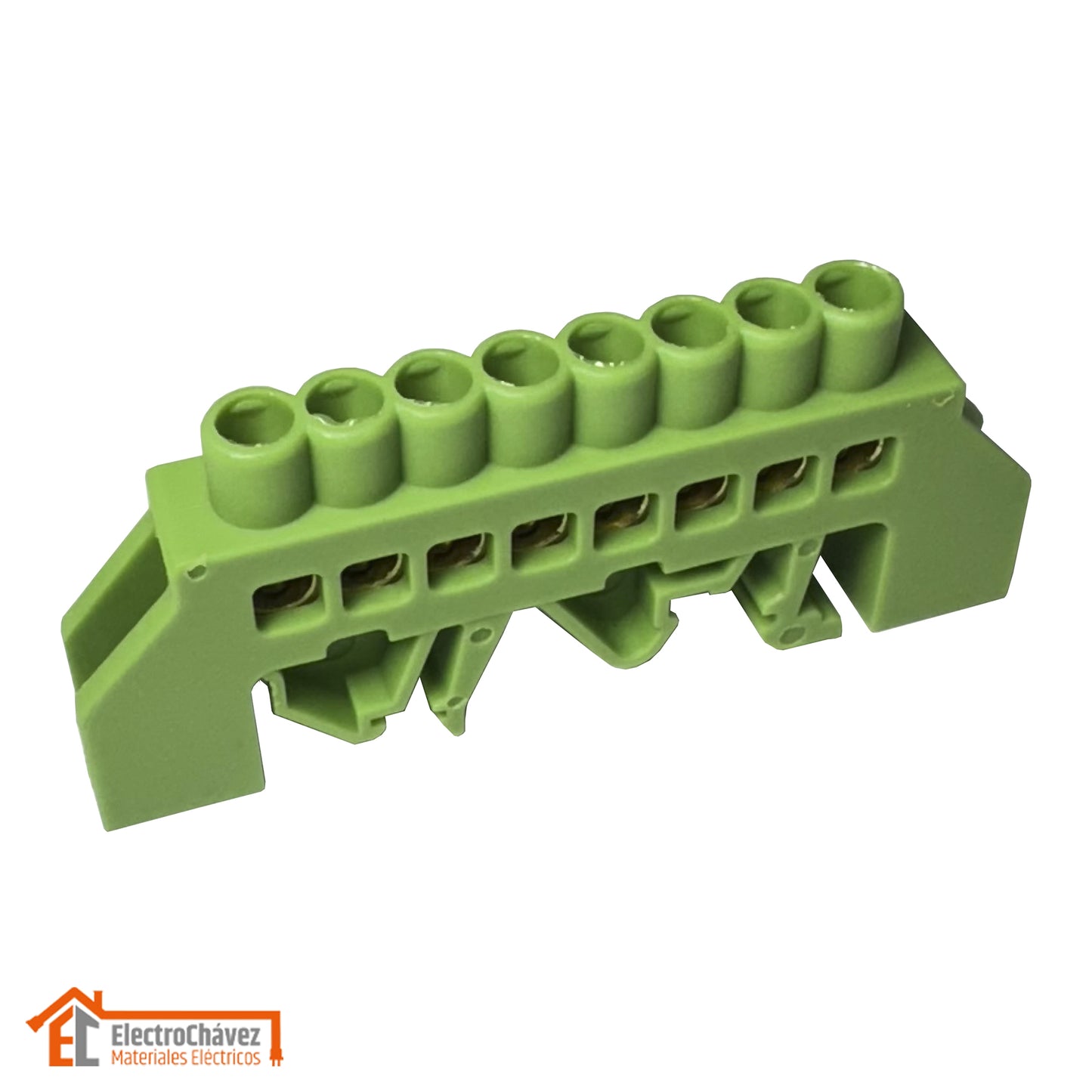 Barra Regleta Conexión Bronce Aislado 8P Riel Din Verde