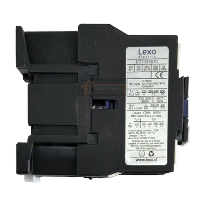 Contactor 18A / 3P + 1NO Bobina 220v - Lexo