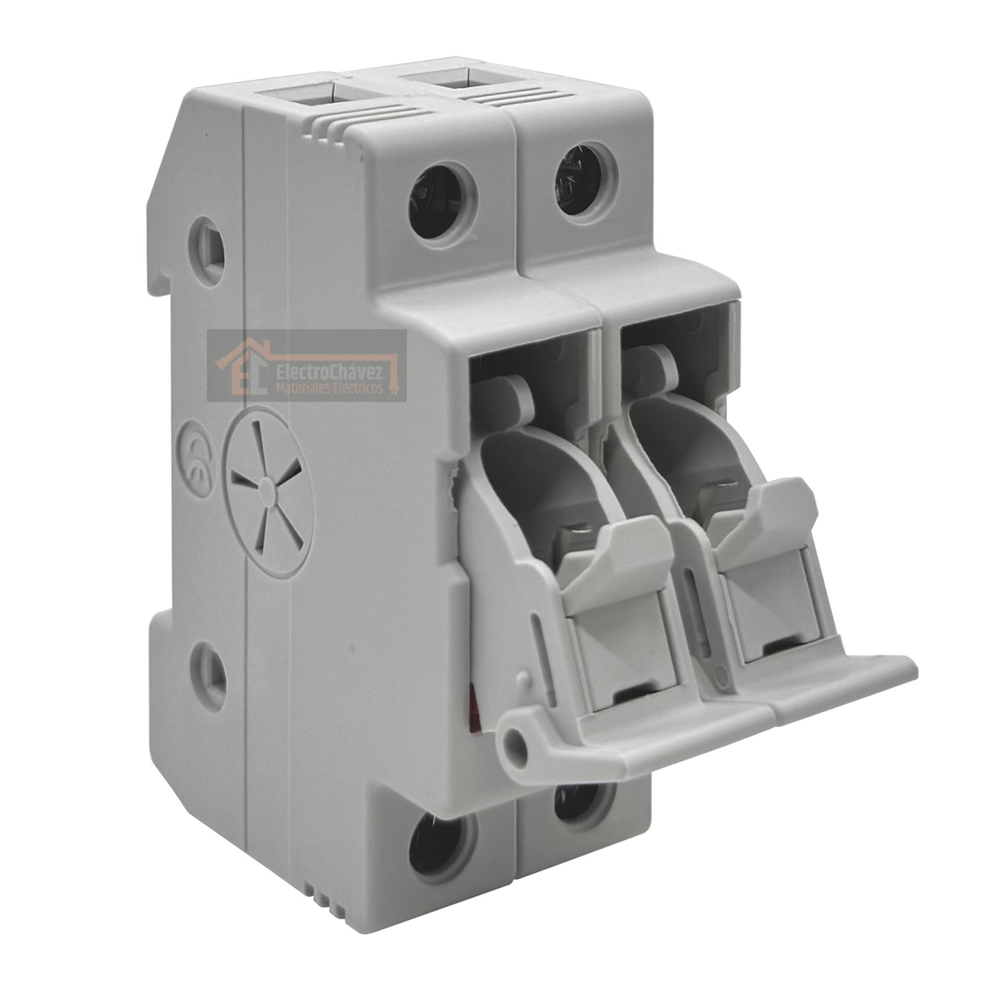 Base Portafusible Doble con Luz Piloto y Alarma 2p 10x38mm 32a Riel Din (Sin Fusible)