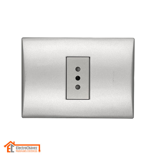 Enchufe Embutido Simple 2p+t 10a Silver Andes Armado Metal - Lexo