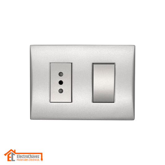 Enchufe Embutido simple 10a + int 9/12 Silver Andes Armado Metal - Lexo
