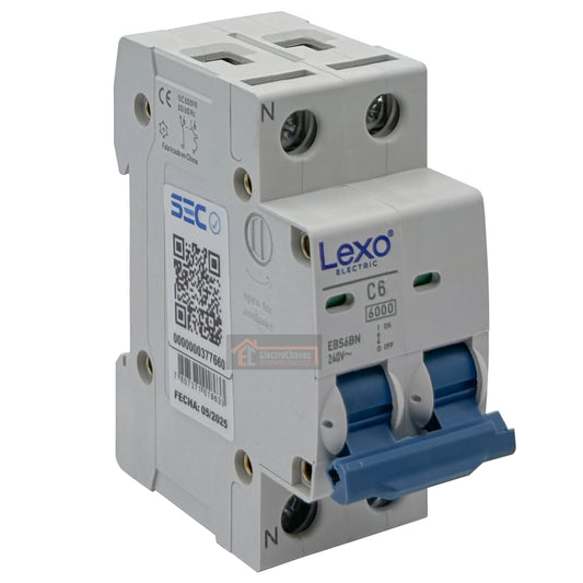 Interruptor Disyuntor Automático Bipolar 2p 6a (2x6a) 6ka Curva C - Lexo