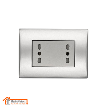 Enchufe Embutido Doble 2p+t 16a Silver Andes Armado Metal - Lexo