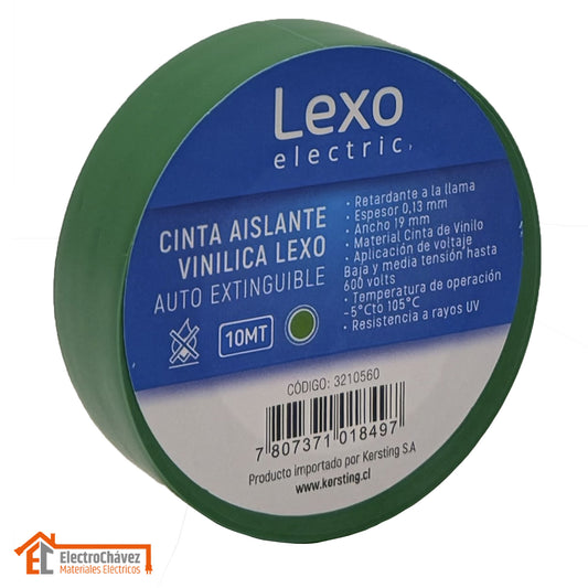 Cinta Huincha Aislante Autoextinguible 10m Verde - Lexo