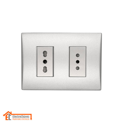 Enchufe Embutido Doble 10/16a Silver Andes Armado Metal - Lexo