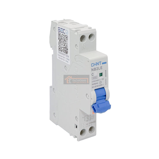 RCBO Interruptor Disyuntor Automático 1P+N 40a 6ka Curva C + Diferencial 30mA Tipo A - Chint