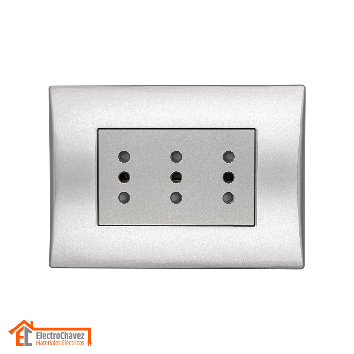 Enchufe Embutido Tríplex 2p+t 10a Silver Andes Armado Metal - Lexo