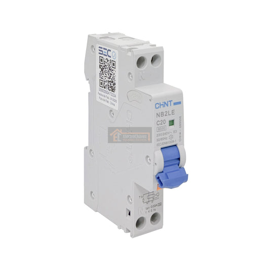 Interruptor Disyuntor Automático 1P+N 20a 6ka Curva C + Diferencial 30mA Tipo A - Chint