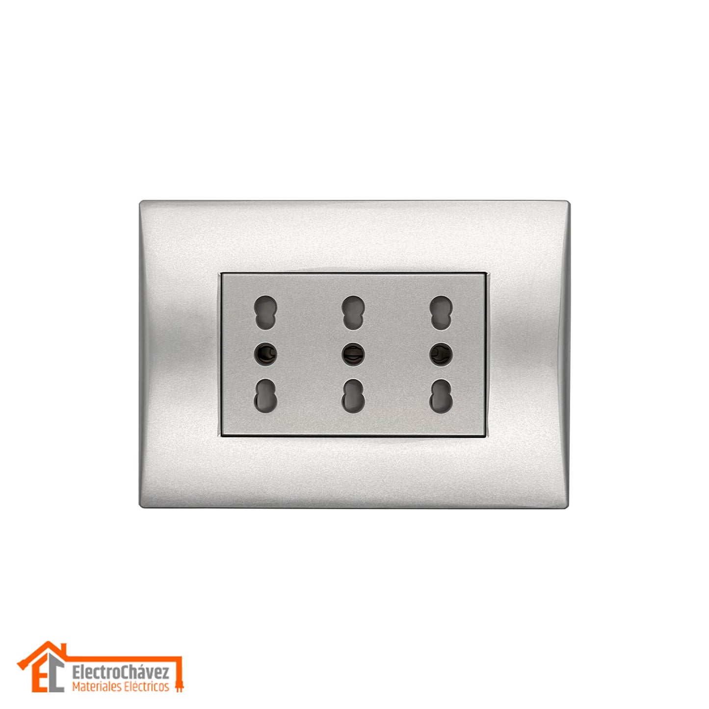 Enchufe Embutido triplex 2p+t 16a Silver Andes Armado Metal - Lexo